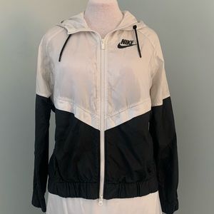 NIKE Windbreaker, White and Black, Women's Large